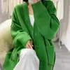 Nuevo Estilo Cardigan de Punto de Lana para Mujer, Estilo Perezoso, de Longitud Media, Holgado, Elegante, Abrigo Suéter Engrosado, Blanco Crudo, Talla Única