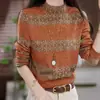 Camiseta de manga larga ajustada con estampado y cuello semi-alto para mujer, nuevo estilo otoño e invierno, capa interior moderna y cálida, elegante y con estilo, top que reduce la edad