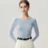 Suéter de Lana Finamente Hilada Yangzi 2026 Otoño/Invierno Nuevo para Mujer Cuello Redondo Capa Base Suéter Elegante de Corte Entallado