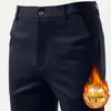 Calças Ocidentais Masculinas Stretch Forradas com Lã de Inverno Espessadas Calças de Vestuário Tubo Reto Dosagem Leve Calças de Negócios Calças Casuais da Moda para Homens