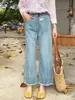 Jeans Rectos Desgastados de Color Claro para Mujer, Estilo Delgado de Verano, Pantalones Anchos Holgados Petite, Tallas Grandes, Pantalones Cropped Adelgazantes para Mujeres Curvilíneas