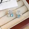 Pendientes de Azúcar Flor Azul con Pedrería 2026 Nuevo Estilo de Gama Alta de Cristal Transparente Únicos Pendientes de Lujo Ligero para Mujer