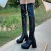 Botas elásticas acima do joelho botas femininas outono e inverno Nova plataforma plataforma fundo grosso botas finas salto alto botas de couro cano alto botas Knight