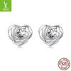Charme de prata s925 prata esterlina super brilhantes brincos de rosa amor brincos simples para mulheres luxo leve de alta qualidade em formato de coração