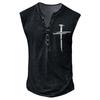 Camiseta de verano para hombre, informal, sin mangas, con estampado digital desgastado, talla grande, estilo europeo y americano, con siete botones y tapeta abierta