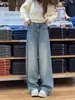 Jeans de Pierna Ancha con Pedrería Azul para Mujer, Nuevo Estilo de Verano, Tallas Grandes, Cintura Alta, Corte Holgado, Pantalones Rectos Adelgazantes