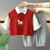 Conjunto de Ropa de Primavera para Niños 1631, Nueva Camisa Casual Infantil, Chaleco, Conjunto de Tres Piezas, Ropa Elegante de Primavera y Otoño para Salir