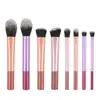 Conjunto de Pincéis de Maquiagem de Alumínio Longo com 8 Peças, Ferramentas de Beleza Multicor com Cerdas Macias para Pó Solto, Blush, Contorno e Maquiagem dos Olhos