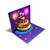 Cartão de Aniversário Tridimensional Fogo de Artifício Starlight com Luzes LED Piscantes Multicores e Fundo de Céu Estrelado Estampado em Ouro