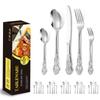 Juego de cuchillo, tenedor y cuchara de acero inoxidable Huangting transfronterizo para 6 personas, juego de 30 piezas, cuchillo y tenedor de bistec huecos con relieve retro, estilo europeo