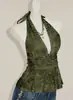 Top de tirantes con cuello halter de lunares transfronterizo con pliegues para ceñir la cintura, adelgazante, sexy estilo de deseo puro de verano, top sin mangas con espalda descubierta para mujer