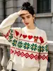 Suéter jacquard de Navidad en stock para mujer, nuevo modelo otoño/invierno 2026, suéter de punto grueso de cuello redondo, jersey de estilo vintage europeo y americano