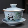 Cuenco de té de cerámica con un solo cuenco sancai, horno Ru Qianli Jiangshan, casa de té vintage anti-escaldaduras, juego de té kung fu para preparar té
