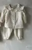 INS Primavera e Outono Conjunto de Roupa Tendência para Bebê Meninas Camisa de Manga Longa Xadrez com Gola de Renda e Calça