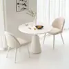 Mesa de comedor redonda francesa estilo crema para apartamentos pequeños, uso doméstico, con conjunto de mesa y sillas de losa de roca, mesa de balcón de recepción y negociación de lujo ligero