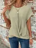 Camiseta de Color Puro con Cuello Redondo Nueva Transfronteriza Europea y Americana Elegante Top Retorcido de Manga Corta Ropa para Mujer de Primavera y Verano 2024