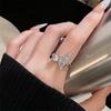 Anillo abierto de doble capa con circonitas cuadradas brillantes de lujo, ligero y transfronterizo, anillo de dedo simple, combinable y de alta calidad, anillo de dedo con comida japonesa y coreana.