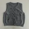 Chaleco de Punto Redondo con Bordado Floral Retro para Mujer, Cárdigan Casual sin Mangas para Superponer, Nuevo Estilo Otoño