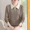 Suéter de punto de imitación de dos piezas con cuello para mujeres de mediana edad y mayores, top elegante para primavera y otoño, camisa básica holgada de moda, suéter