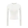 Camiseta Rosa de Tencel con Cuello Redondo y Mangas Largas para Mujer, Estilo Hot Girl, Ajuste Delgado y Adelgazante, Top Corto para Primavera y Otoño