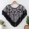 Camisa Chal de Malla con Lentejuelas de Nuevo Estilo para Verano, Elegante Cubre-traje Delgado con Borlas, Top tipo Capa Talla Grande, Protección Solar