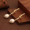 Aretes de Plata 925 con Aguja de Perla y Zircón para Mujer, Vintage, con Perlas Naturales de Agua Dulce, ins Exquisitos, que Combinan con Todo, Aretes de Flores