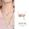 Colar S925 Prata Esterlina Esmalte Frio Flor de Pessegueiro Pássaro Feminino Luxo Leve Nicho Design de Alto Padrão Corrente para Clavícula Joia Presente