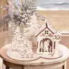 Suprimentos para Decoração de Natal Adereços Quebra-Cabeça Tridimensional de Madeira Enfeites de Mesa de Natal Enfeites de Quebra-Cabeça de Casa de Boneco de Neve de Natal