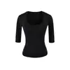 Camiseta Sexy Puro Desejo com Decote U, Cintura Marcada e Mangas Médias para Mulheres 2026 Primavera Nova Slim Fit Modeladora para Figuras Baixas