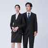 Uniforme de Trabajo para Recepcionista de Hotel Azul Marino Traje Temperamental de Primavera/Otoño para Gerente Juego de Tres Piezas Formal para Mujer