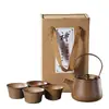 Juego de Té Retro de Cerámica Gruesa y Porcelana con Viga Elevadora, Una Tetera, Dos, Cuatro, Seis Tazas, Estufa de Carbón, Preparación de Té, Caja de Regalo para Exterior y Hogar
