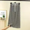 Falda de Rayas Blancas y Negras, Moda Femenina Estilo Coreano, Diseño Largo de Cintura Alta, Adelgazante, Nueva Falda Casual Versátil de Verano