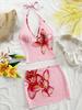 Estilo Floral de Verano para Vacaciones Encaje con Cordones Cuello en V con Tirantes Ajustado Moda Bodycon Falda Sexy Versátil Moda Conjunto de Dos Piezas