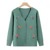 Cárdigan de punto para madre con escote corazón, ropa de otoño para mujeres de mediana edad y mayores, suéter de abuela de manga larga, suéter holgado de primavera y otoño para señoras mayores