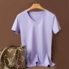 Camiseta de Algodão Mercerizado Pura 80 Fios Manga Curta Dupla Face Feminina Algodão Solta 2023 Redutora de Idade Curta Preta Tecnologia Branca Camiseta Tendência
