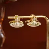 Pendientes de Zirconia con Anillo de Saturno Inspirados en el Diseño, Exquisitos Completamente Diamantados, Pendientes Versátiles de Moda de Gama Alta, Accesorios de Diosa de Moda