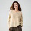 Bai Cai Rong 100% Cachemira Pura Tejido de Punto Trenzado Retro Estilo Coreano Otoño/Invierno Ropa de Punto Artística para Mujer Cuello en V Tejido de Punto Trenzado Suave y Liso