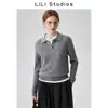 Suéter de lana tejido a cable para mujer, colección otoño 2026 nuevo, color liso, adecuado para el trabajo, top de punto estilo polo