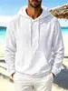 Nova blusa de moletom com capuz de algodão e linho estilo europeu e americano para homens, cor sólida, manga longa, top solto casual versátil