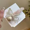 Pinza para el cabello de organza plisada con lazo de perlas, estilo coreano, lindo y dulce, estilo femenino, clip lateral para flequillo, pinza para flequillo