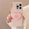 Soporte Rosa con Forma de Corazón Adecuado para Funda de Teléfono iPhone 16, 18 Pro Max, Apple 14, Compatible con 13, Cascabel de Pompón, 17