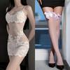 Lingerie Sexy Renda Transparente Camisola Sexy Estilo Irmã Real Pijama com Meia-Calça de Tela Estilo Pura Luxúria Feminina Bordado Verão