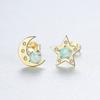 PAG & MAG Aretes de Tuerca de Plata S925 con Ópalo Aobao Japón y Corea del Sur Moda Fresca Pequeña Luna Estrella Joyería para la Oreja