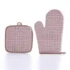 Edición Completa Sencilla de Algodón y Lino Cuadros Pequeños Guantes para Microondas Esterilla Guantes para Horno de Cocina Set de Aislamiento Térmico