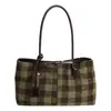 Outono e Inverno Lã Xadrez Estilo Roupa de Trabalho de Aula Bolsa de Grande Capacidade para Mulheres 2025 Outono Nova Bolsa de Ombro Tote Casual