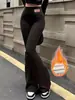 Nuevos Pantalones de Invierno de Tiro Alto Elásticos de Forro Polar Acampanados Transfronterizos, Adelgazantes, Levanta Glúteos, Cálidos, Ajustados, Versátiles Pantalones Casuales para Exteriores para Mujer