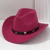 Sombrero de Vaquero Occidental Decorado con Banda Negra Transfronteriza Sombrero para Fiesta de Música al Aire Libre Sombrero de Lana Estilo Británico Otoño e Invierno
