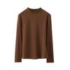 Otoño e Invierno Terciopelo Alemán Cachemira para Mujer Raya Vertical con Forro Polar Cálido Manga Larga Amigable con la Piel Ropa Interior y Exterior Cuello Semi-Alto Camiseta Base