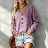 Estilo Europeu Estação Independente Botão Malha Solta Manga Longa Cor Sólida Suéter Feminino Outono Inverno Novo Casual Top