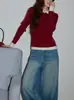 Suéter de Invierno Ajustado para Mujer, de Punto Base Engrosado con Cuello Blanco, Top de Lana de Alta Gama